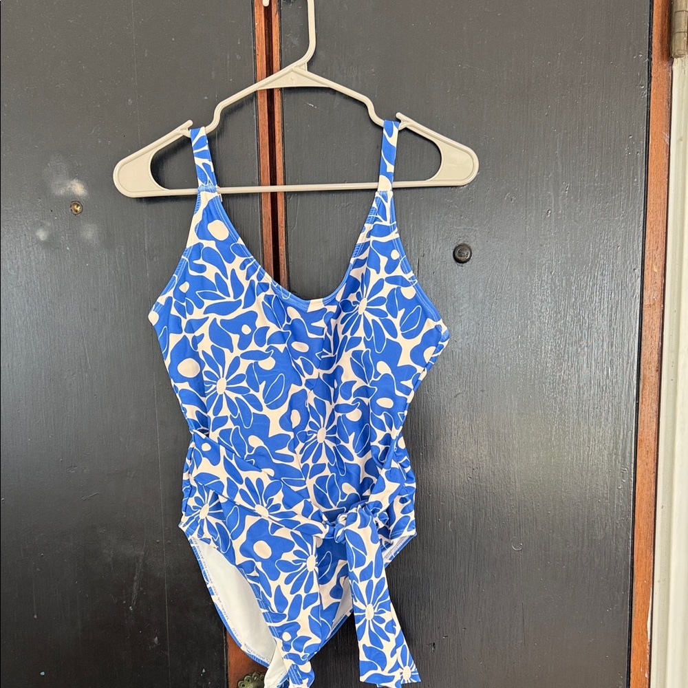 Nicole Miller Blue and White Floral One-Piece Swimsuit
